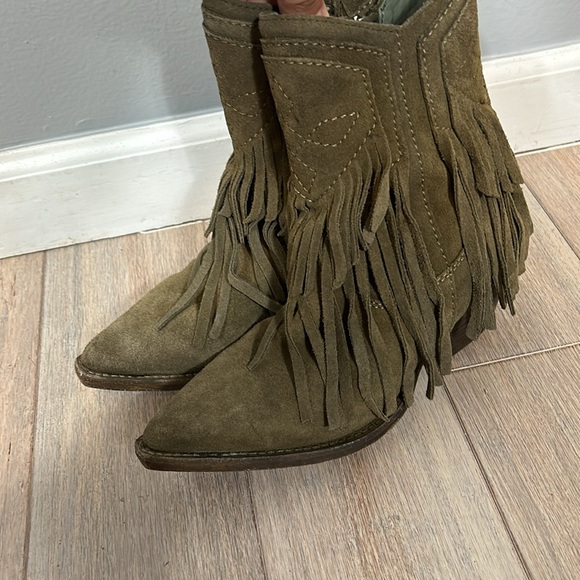 Free People Lawless Fringe Taupe Block Heel Western Ankle Boots Size 36 / 6 - Picture 2 of 16